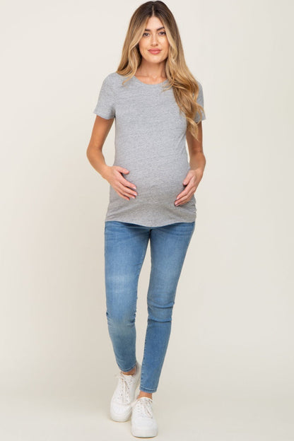 Heather Grey Basic Crew Neck Maternity Tee