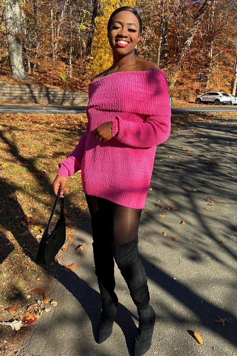 Fuchsia Foldover Off Shoulder Maternity Sweater