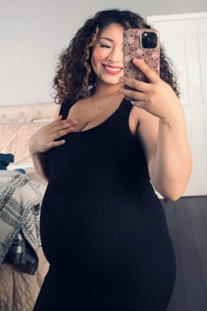 Black Ribbed Bodycon Maternity Jumpsuit