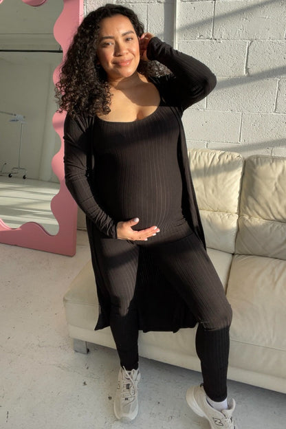 Black Ribbed Maternity Jumpsuit Two Piece Set