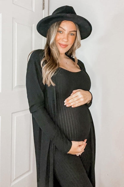 Black Ribbed Maternity Jumpsuit Two Piece Set