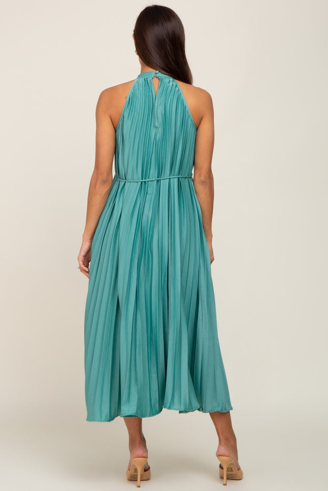 Mint Green Pleated Maternity Halter Dress