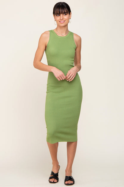 Light Olive Ribbed Racerback Maternity Midi Dress