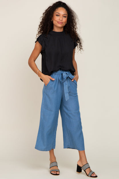 Black Mock Neck Flutter Maternity Blouse