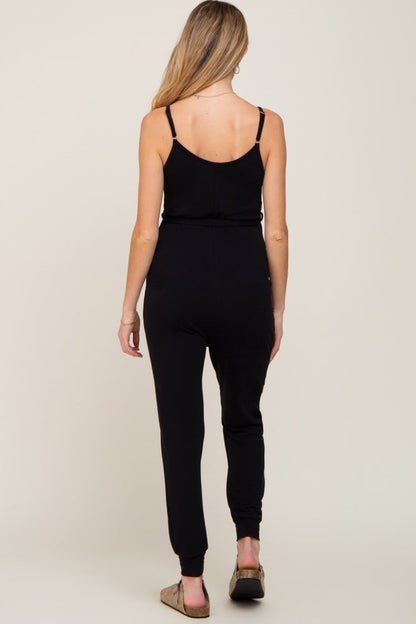 Black Sash Tie Maternity Jumpsuit