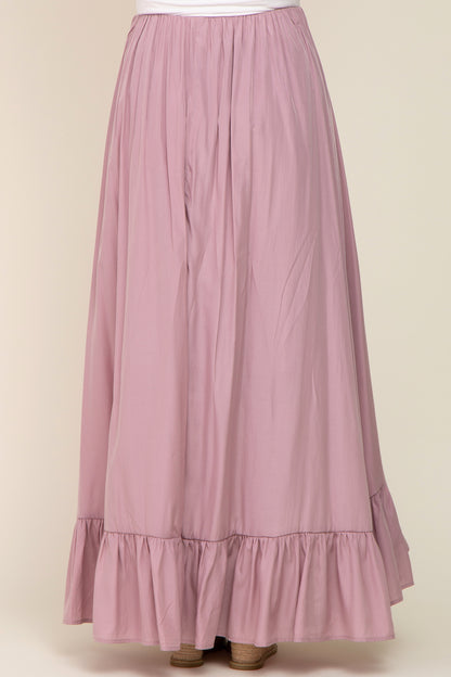 Mauve Ruffle Hem Maternity Maxi Skirt