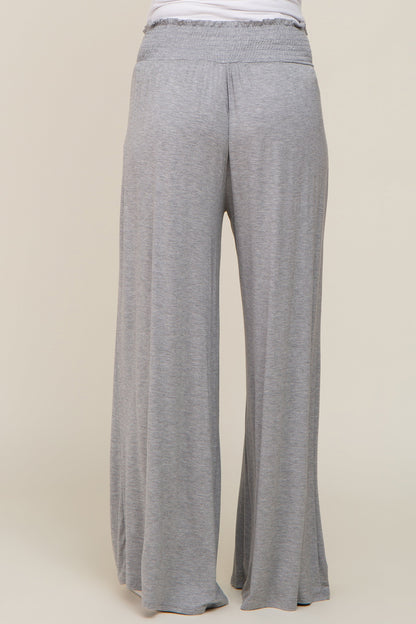 Grey Smocked Waist Flowy Maternity Pants