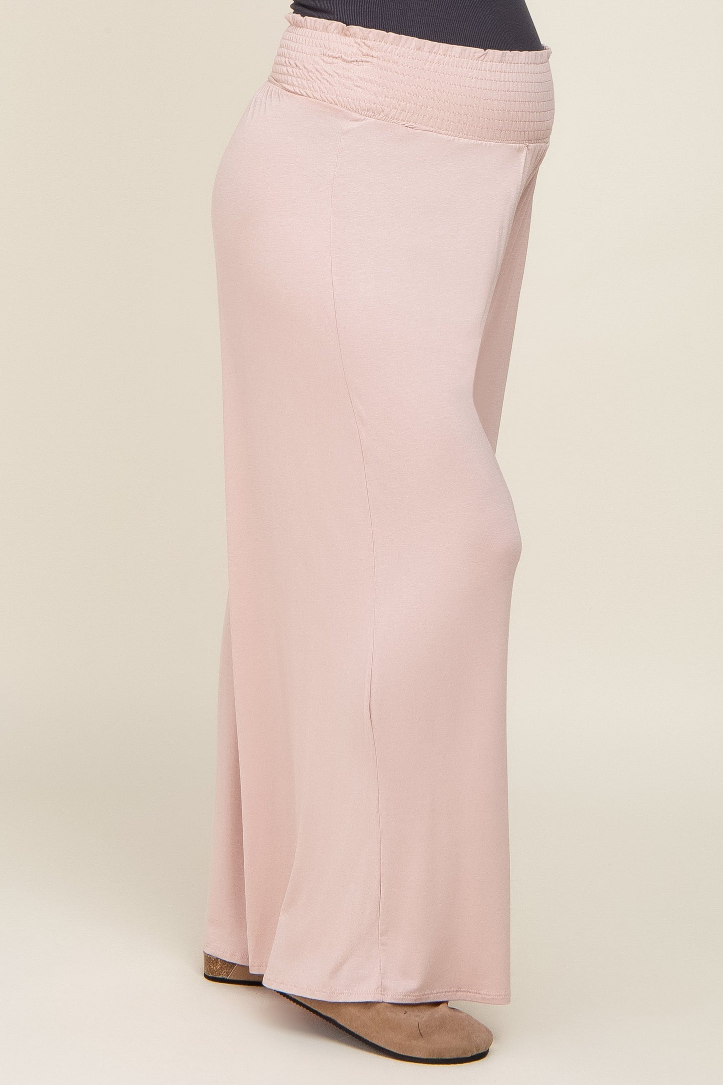 Light Pink Smocked Waist Flowy Maternity Pants
