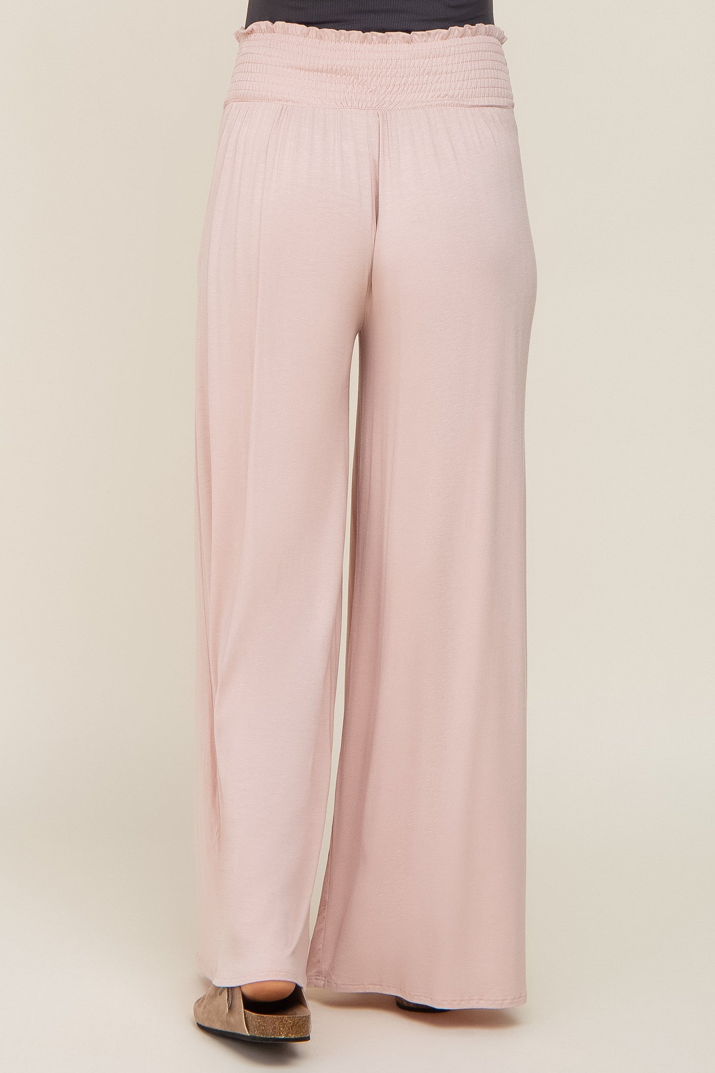 Light Pink Smocked Waist Flowy Maternity Pants