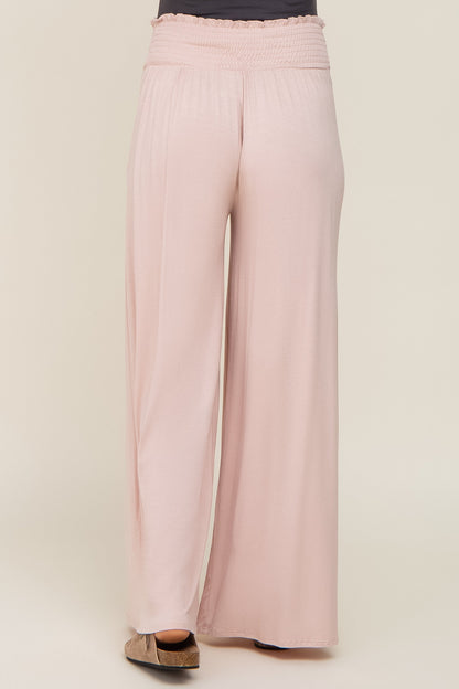Light Pink Smocked Waist Flowy Maternity Pants