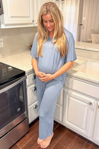 Blue Cropped Pant Maternity Set