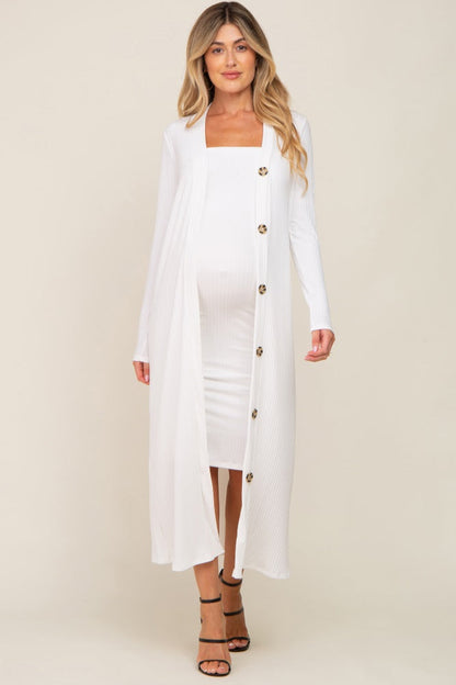 White Ribbed Maternity Dress Set