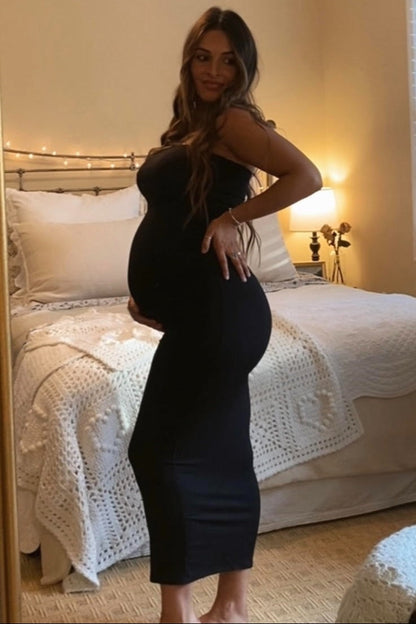 Black Ribbed Sleeveless Dress Cardigan Maternity Set