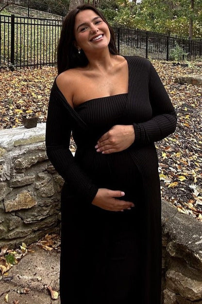 Black Ribbed Sleeveless Dress Cardigan Maternity Set