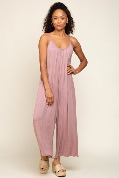 Mauve Basic Cropped Wide Leg Maternity Jumpsuit