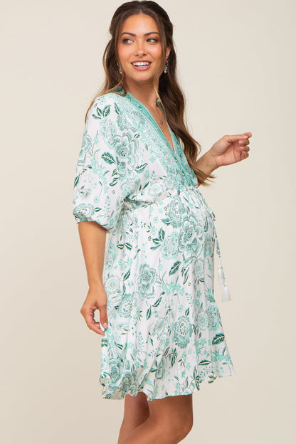 Mint Green Floral Border Print Maternity Dress