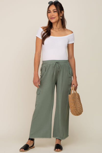 Light Olive Raw Hem Maternity Cargo Pants
