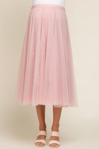 Light Pink Tulle Maternity Midi Skirt