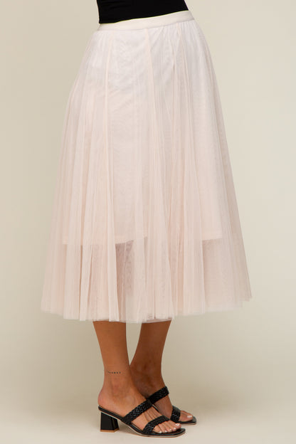 Cream Tulle Maternity Midi Skirt