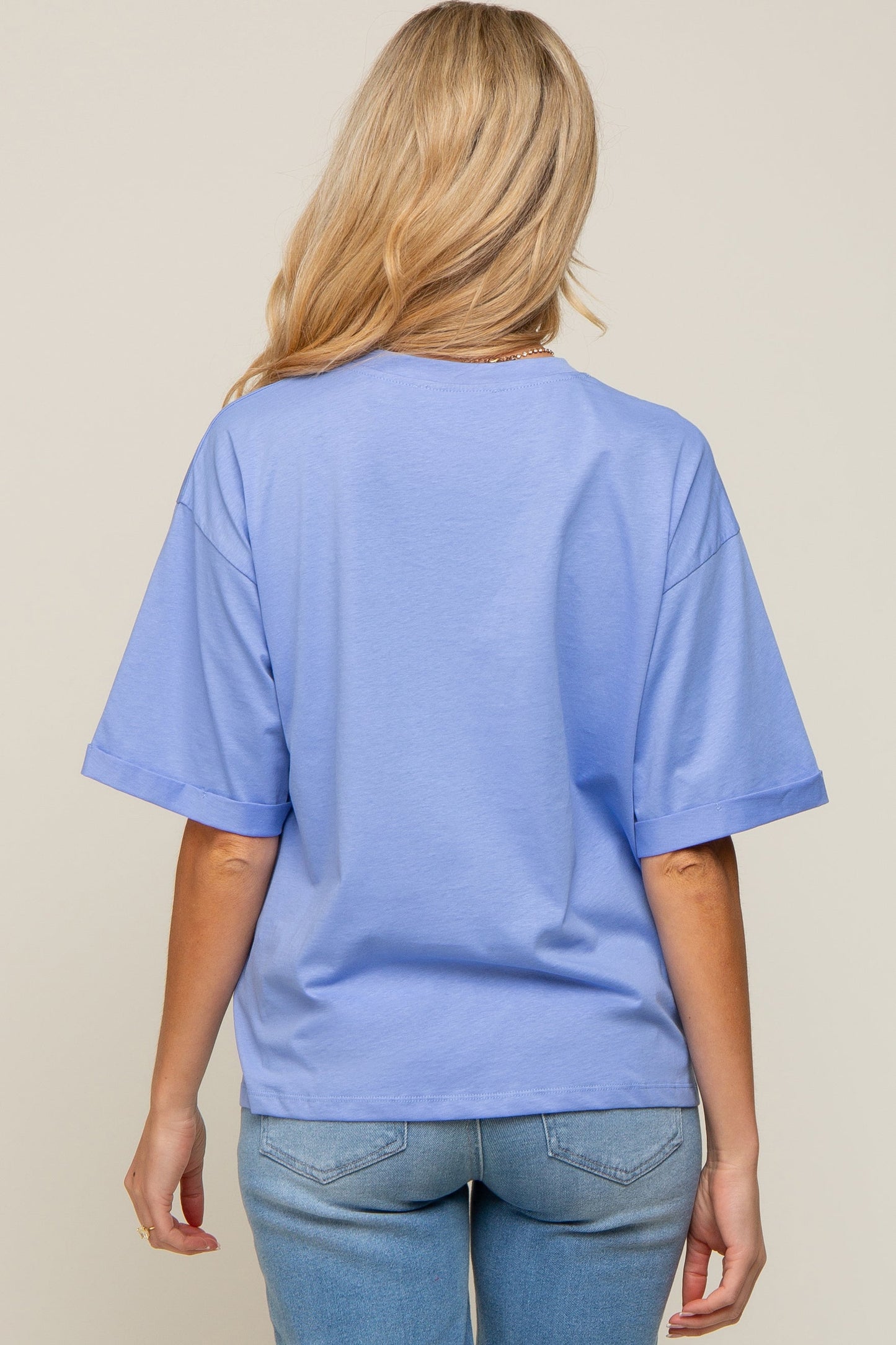 Periwinkle Basic Rolled Short Sleeve Maternity T-Shirt