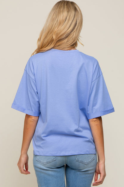 Periwinkle Basic Rolled Short Sleeve Maternity T-Shirt