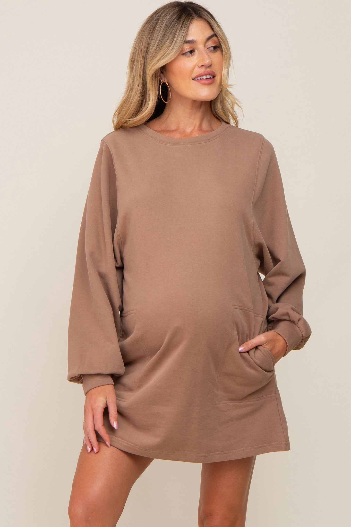 Mocha Ultra Soft Maternity Sweatshirt Dress