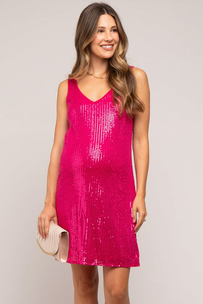Fuchsia Sequin Sleeveless Maternity Dress