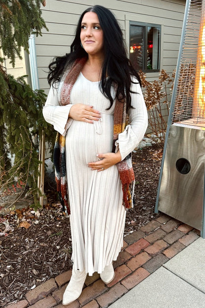 Taupe Ribbed Maternity Knit Maxi Dress