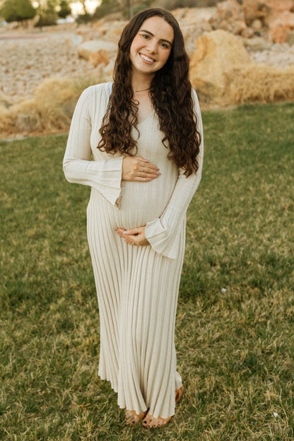 Taupe Ribbed Maternity Knit Maxi Dress