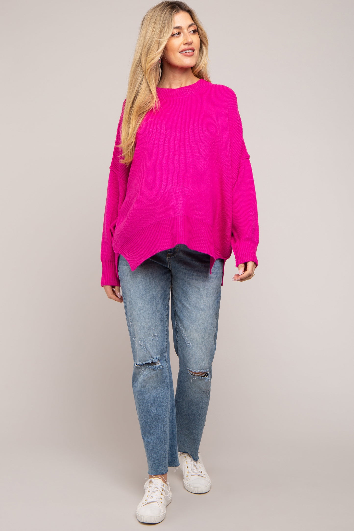 Fuchsia Maternity Long Sleeve Sweater