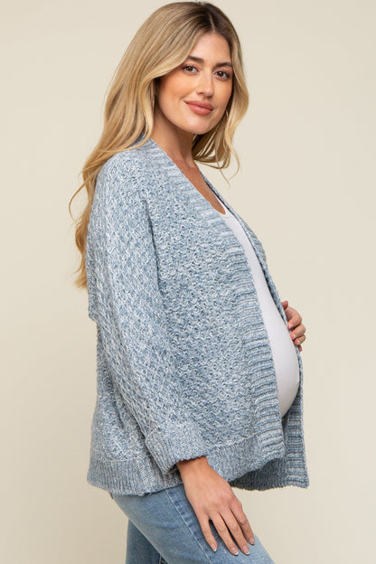 Blue Knit Cuffed Maternity Cardigan