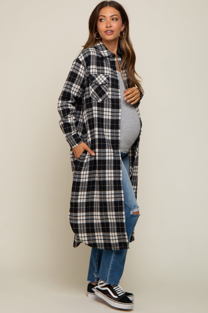 Black Plaid Maternity Oversized Shirt