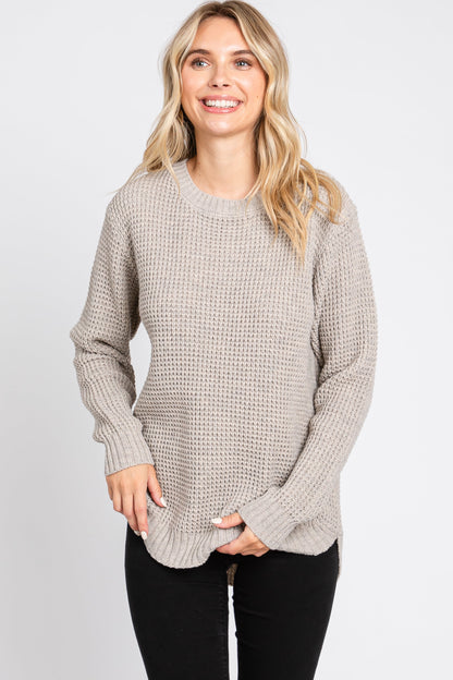 Taupe Waffle Knit Round Hem Maternity Sweater