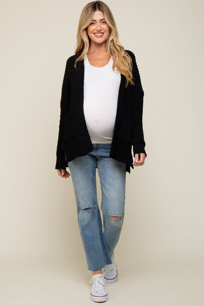 Black Brushed Chenille Knit Maternity Cardigan