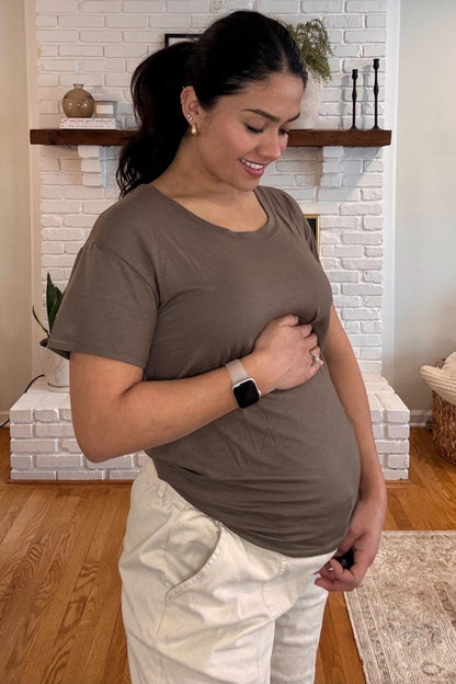 Olive Scoop Neck Basic Maternity Tee