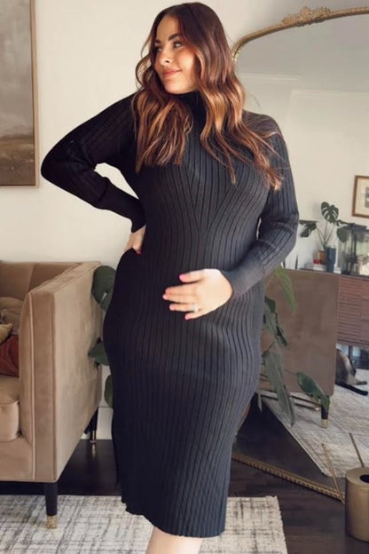 Black Long Sleeve Turtleneck Maternity Sweater Dress