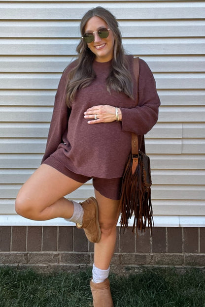 Brown Sweater and Short Maternity Set