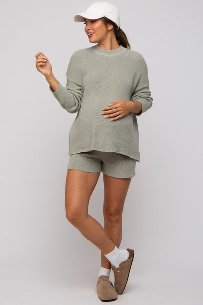 Sage Sweater and Short Maternity Set