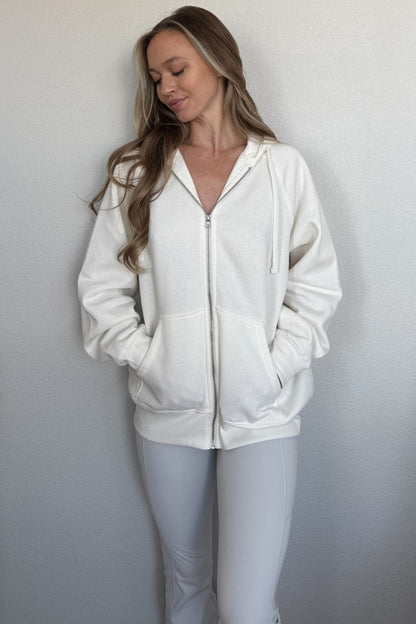 Ivory Front Zipper Hooded Maternity Sweater