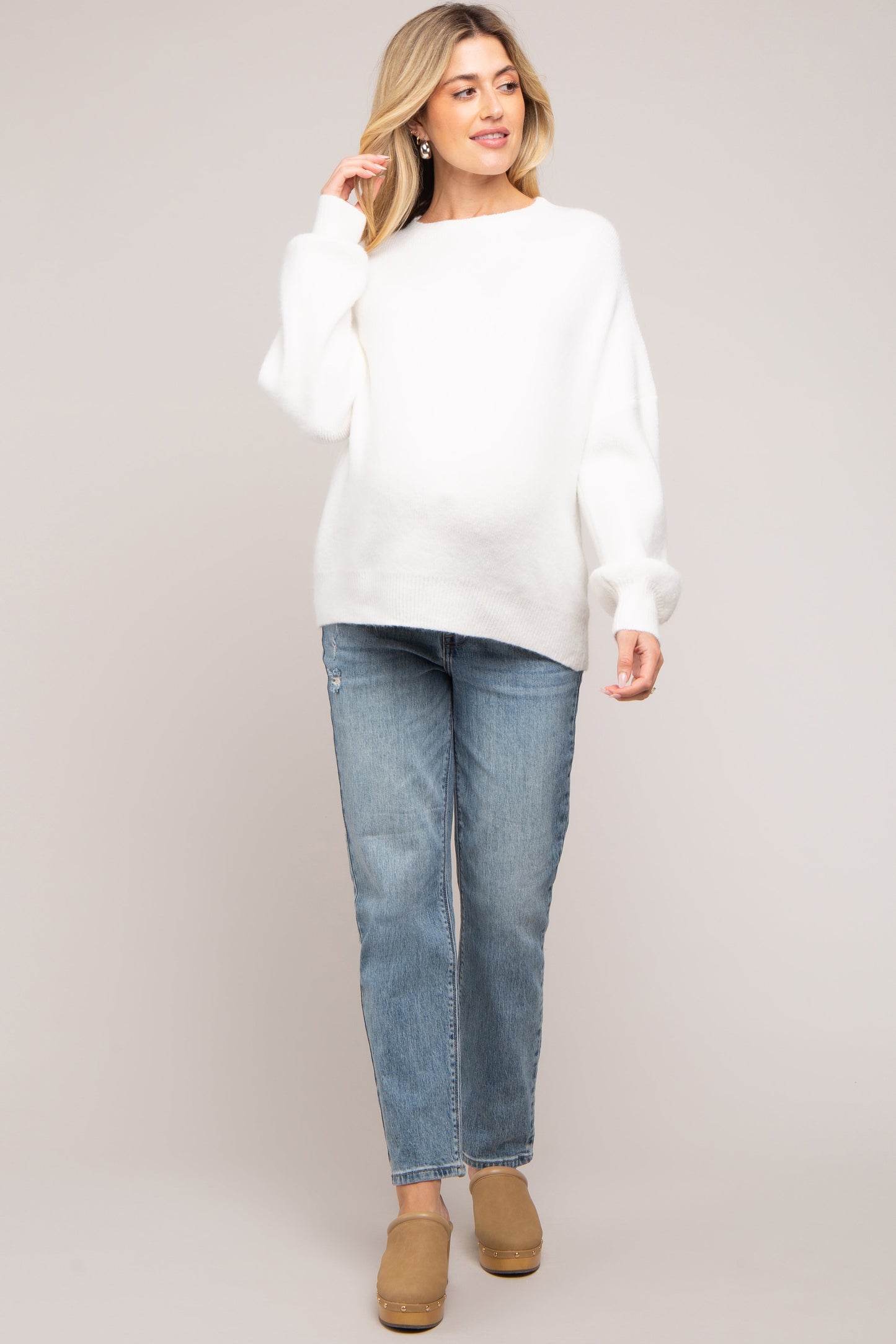 Ivory Bubble Sleeve Maternity Sweater