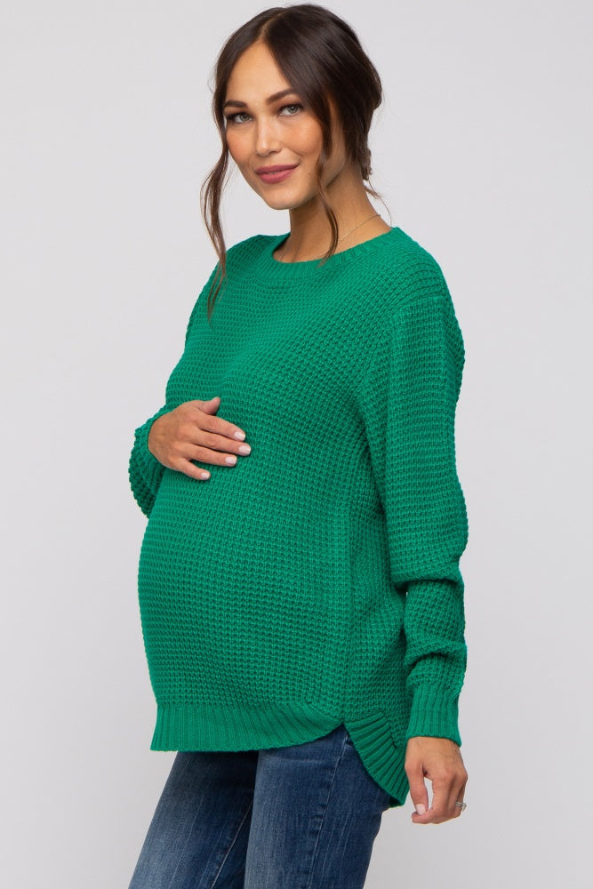 Emerald Green Waffle Knit Round Hem Maternity Sweater