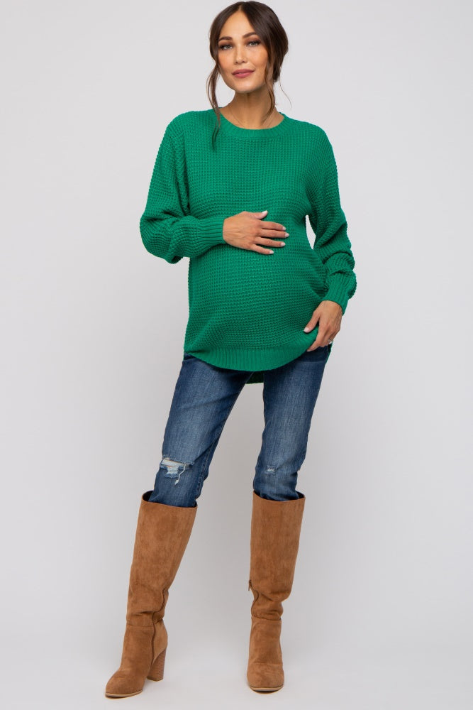 Emerald Green Waffle Knit Round Hem Maternity Sweater