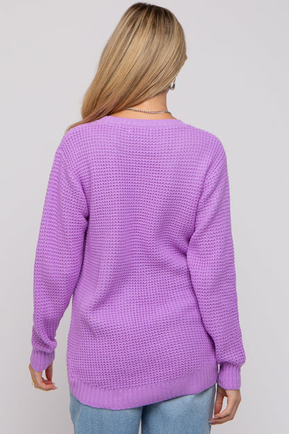 Lavender Waffle Knit Round Hem Maternity Sweater