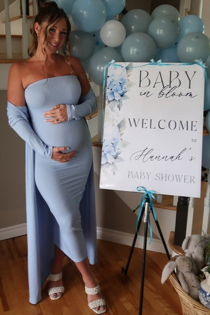 Light Blue Ribbed Sleeveless Dress Cardigan Maternity Set
