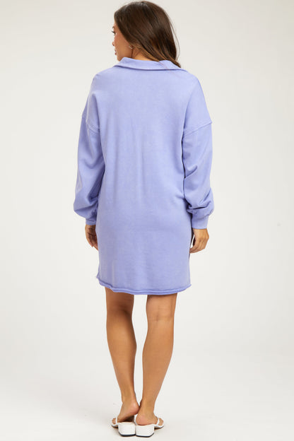 Periwinkle Collared French Terry Raw Edge Maternity Dress