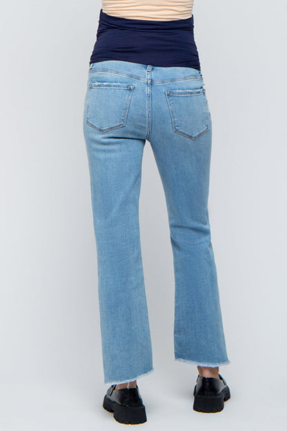 Light Blue Raw Edge Crop Maternity Jeans