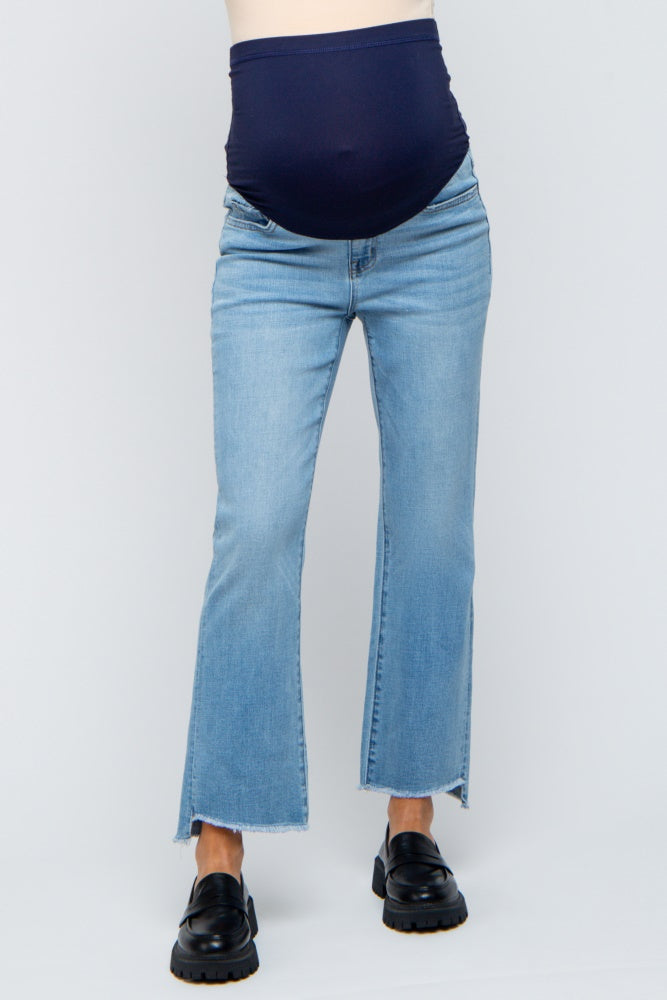 Light Blue Raw Edge Crop Maternity Jeans