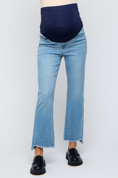 Light Blue Raw Edge Crop Maternity Jeans