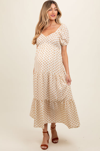 Yellow Floral Tiered Maternity Maxi Dress