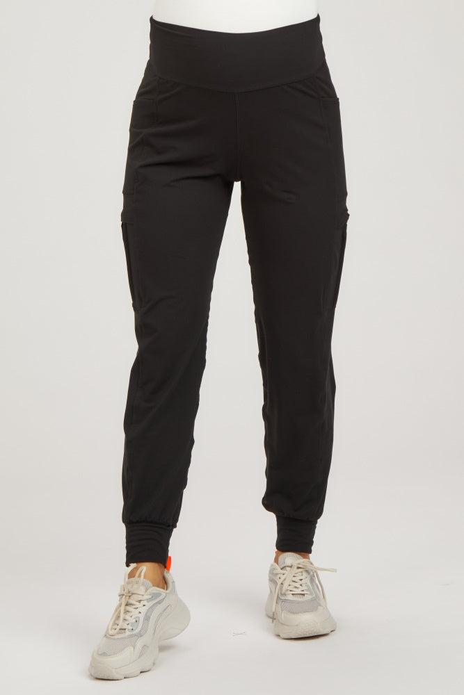 Black Cargo Pocket Maternity Jogger Pants